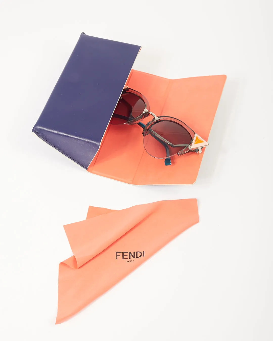 Fendi Blue FF 0041/N/S Orange Pyramid Cat Eye Iridia Sunglasses