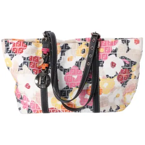 Fendi Zucchino Vitello Floral Forever Shopper Tote Beige Multicolor