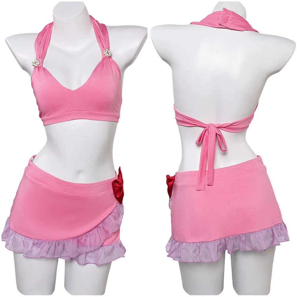 Final Fantasy VII Aerith Gainsborough Original Pink Split Swimsuit Swimwear Cosplay Costume Outfits Halloween Carnival Suit