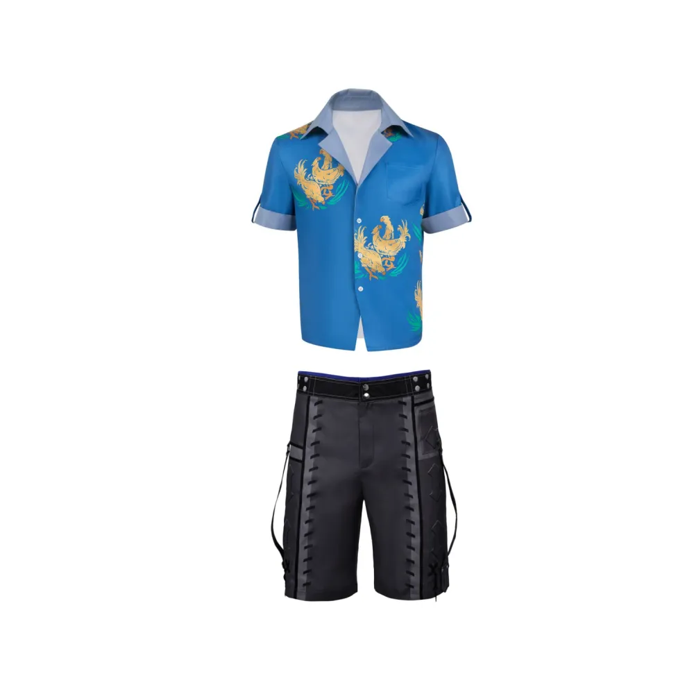 Final Fantasy VII Cloud Chocobo Printed Blue Beach Shirt Cosplay Costume Outfits Halloween Carnival Suit