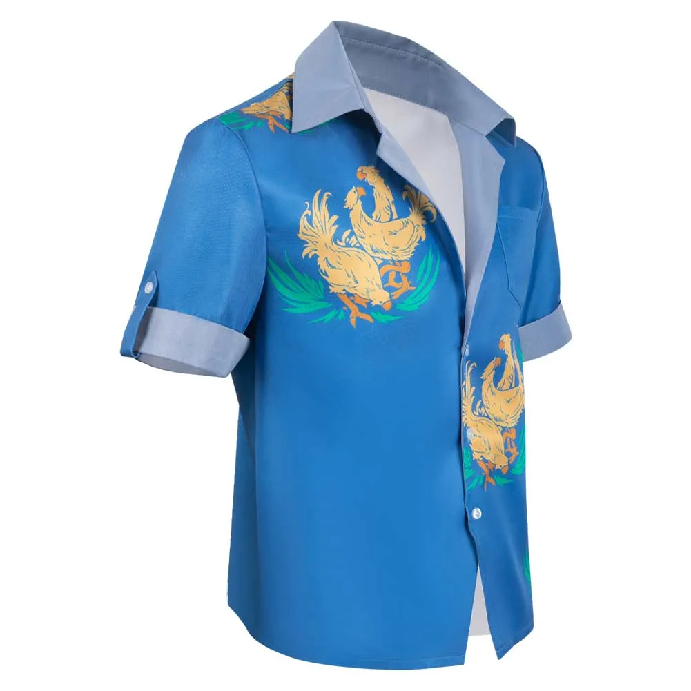 Final Fantasy VII Cloud Chocobo Printed Blue Beach Shirt Cosplay Costume Outfits Halloween Carnival Suit