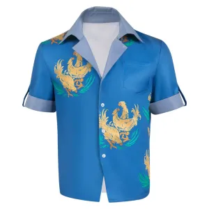 Final Fantasy VII Cloud Chocobo Printed Blue Beach Shirt Cosplay Costume Outfits Halloween Carnival Suit