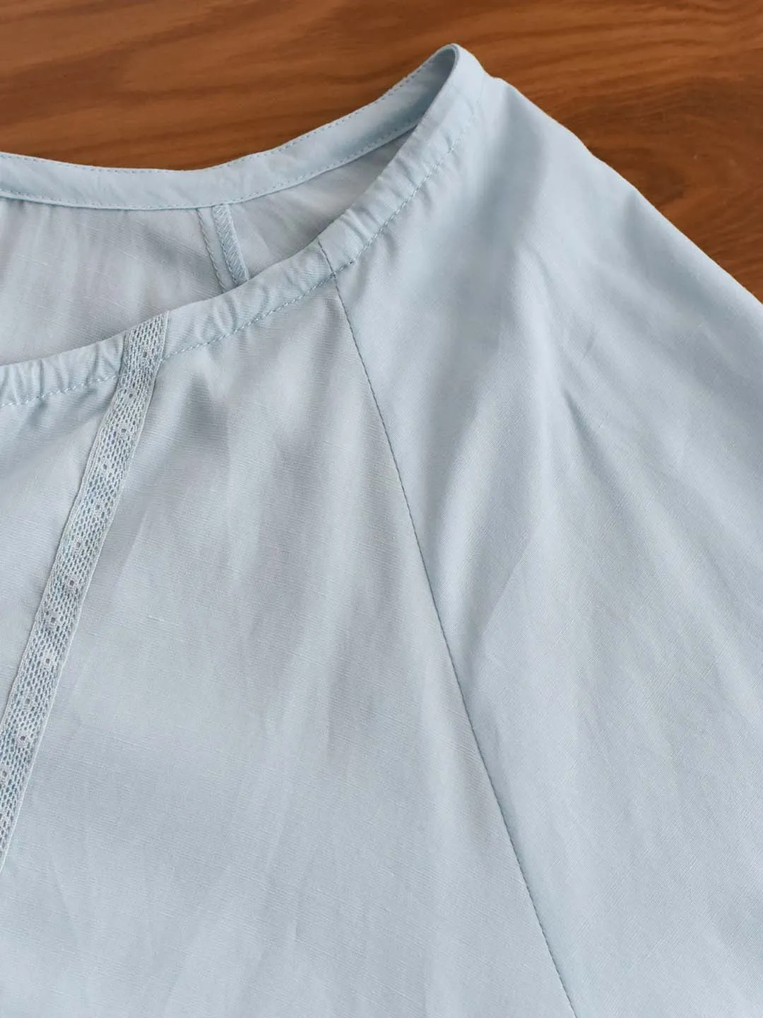 【Final Sale】Kenzie Cool Tencel Linen Light Blue Tie Blouse