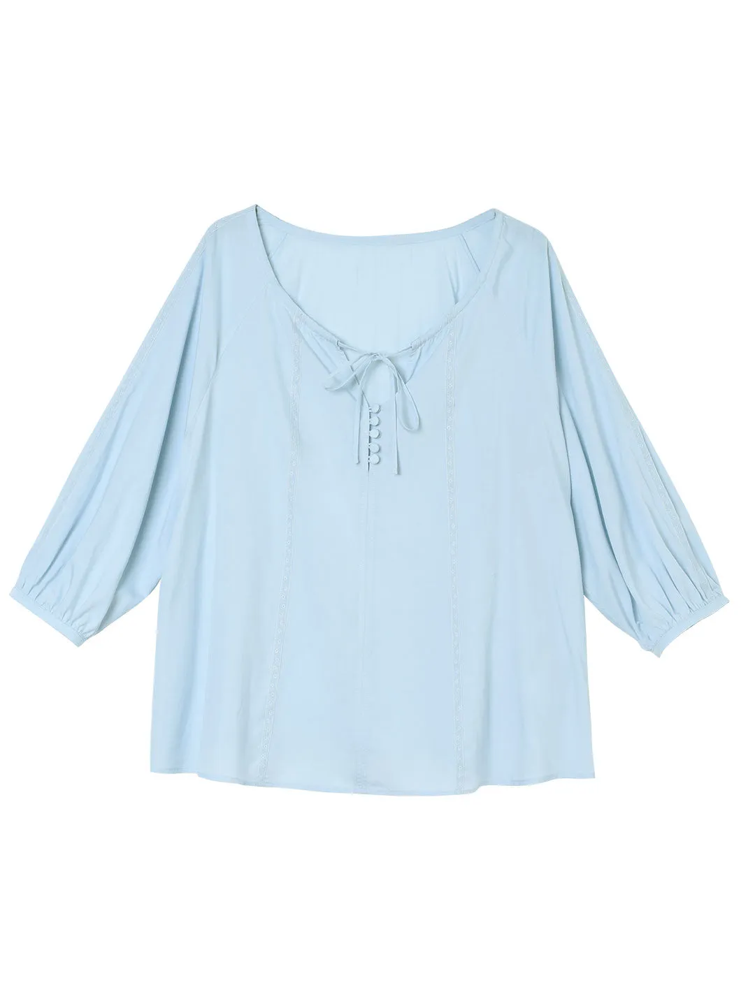 【Final Sale】Kenzie Cool Tencel Linen Light Blue Tie Blouse