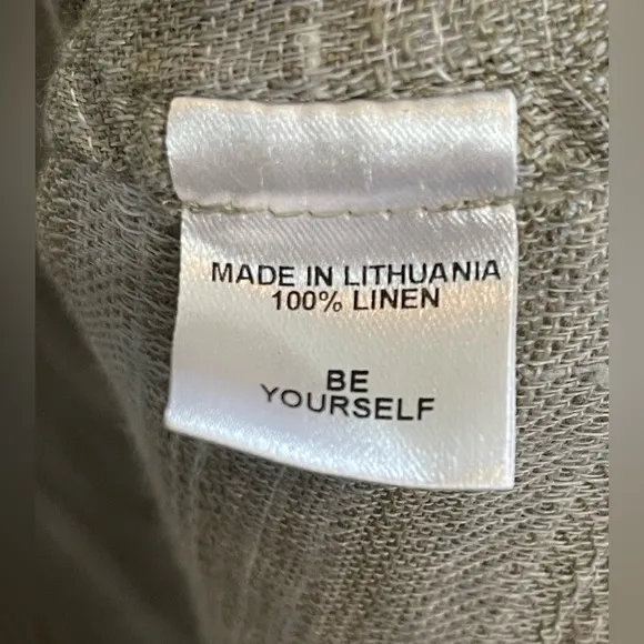 FLAX Gray Taupe Linen Gauzy Striped Open Draped Cardigan Lagenlook small