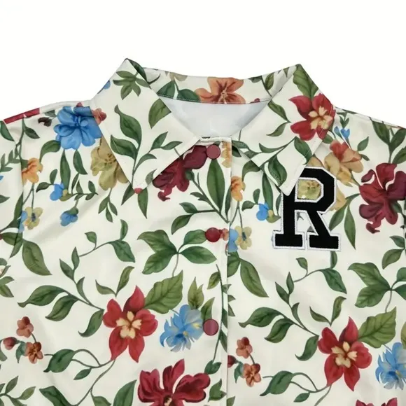 Floral Bomber Jacket with Red Accents