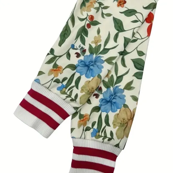 Floral Bomber Jacket with Red Accents