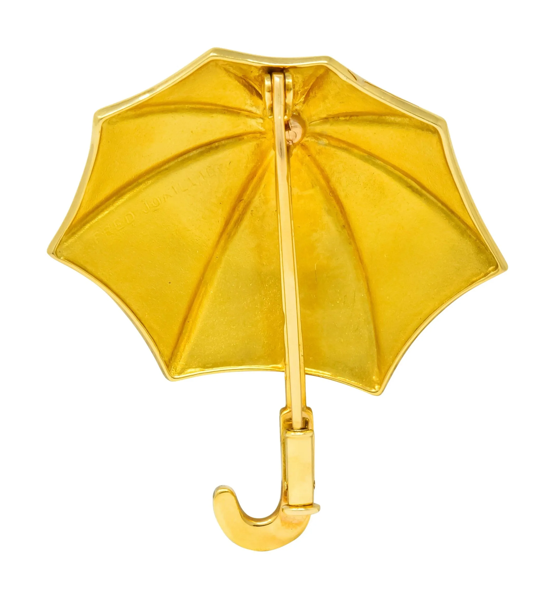 Fred Joaillier French Retro Sapphire 18 Karat Gold Enamel Umbrella Brooch