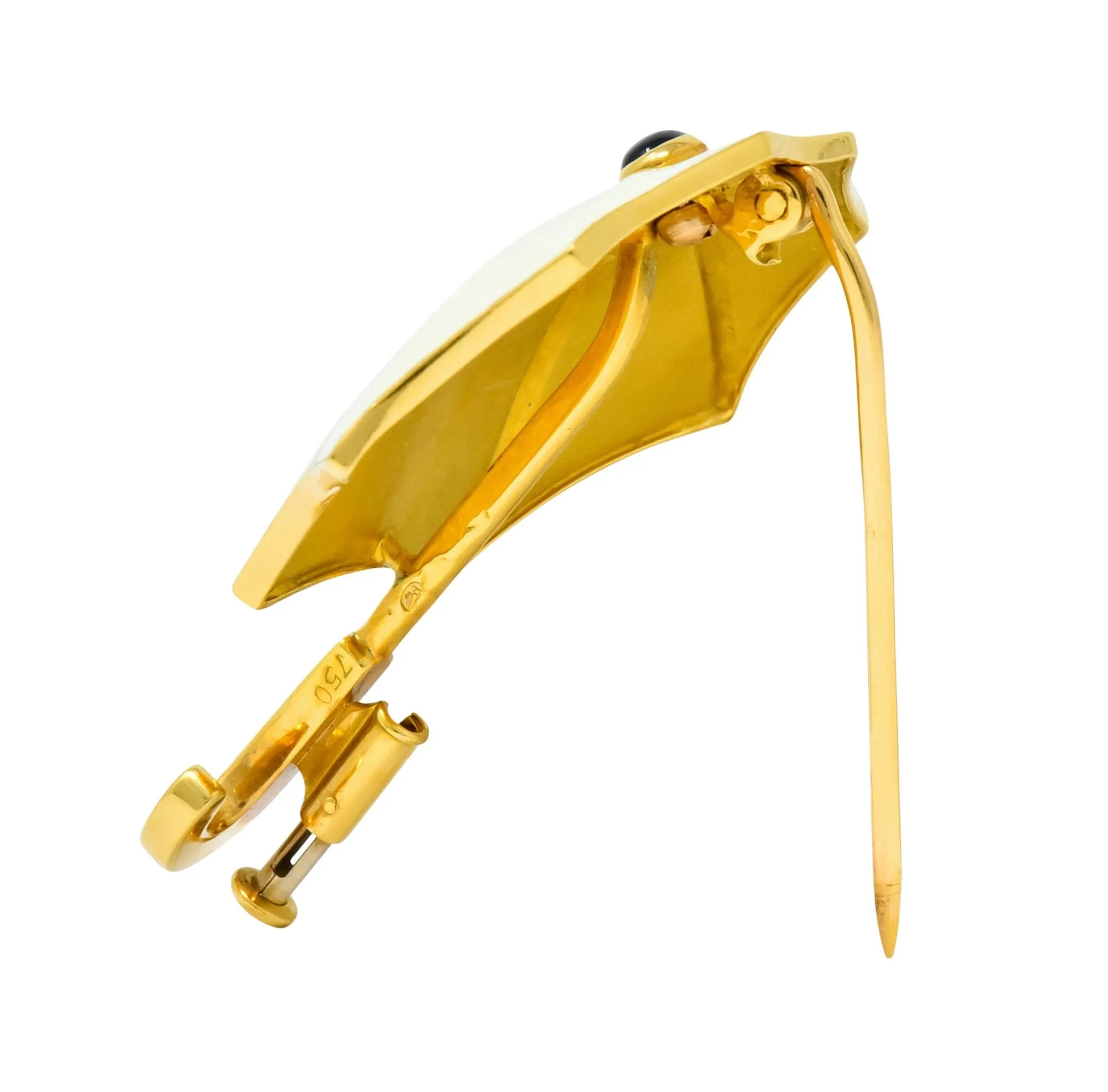 Fred Joaillier French Retro Sapphire 18 Karat Gold Enamel Umbrella Brooch