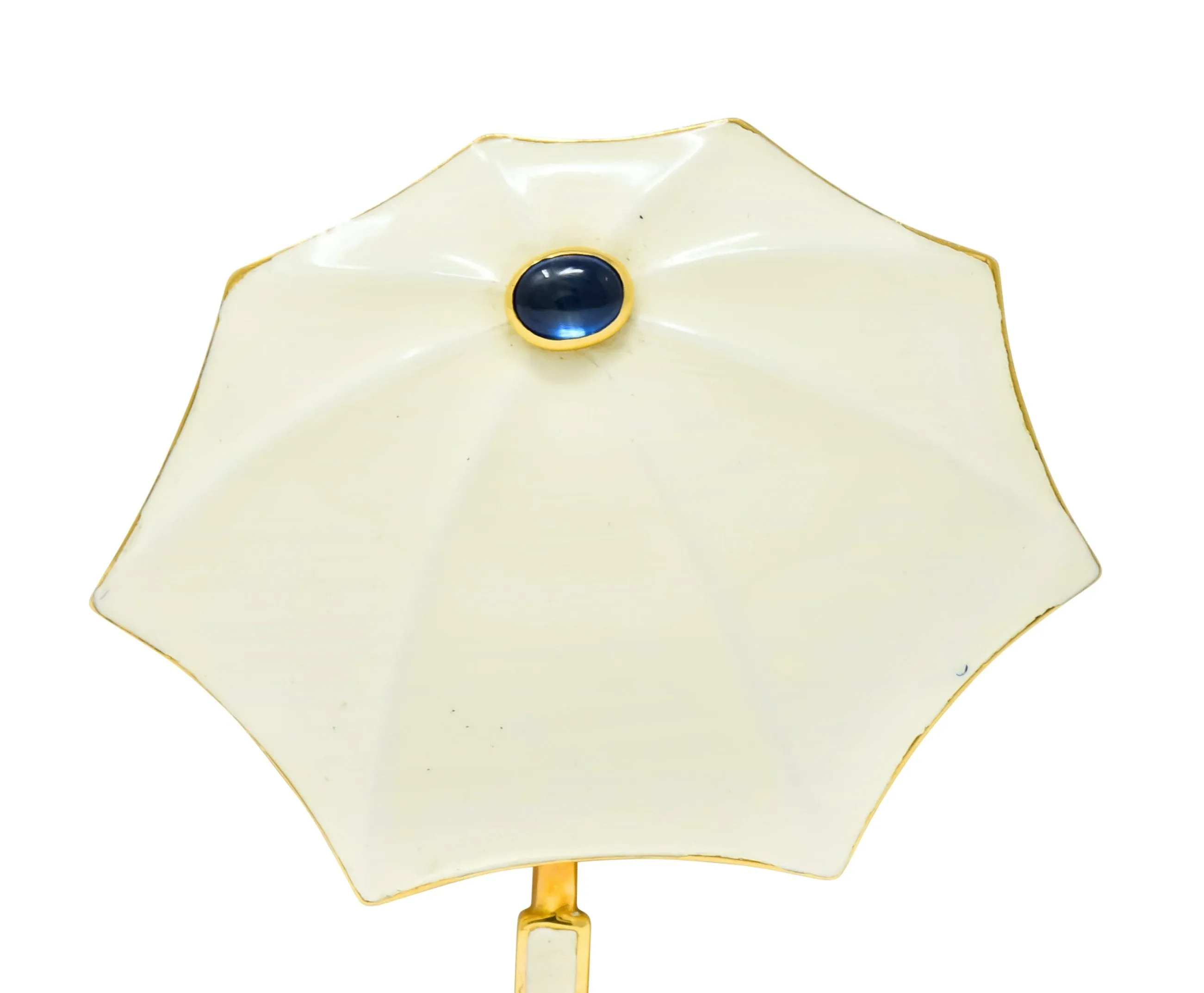 Fred Joaillier French Retro Sapphire 18 Karat Gold Enamel Umbrella Brooch