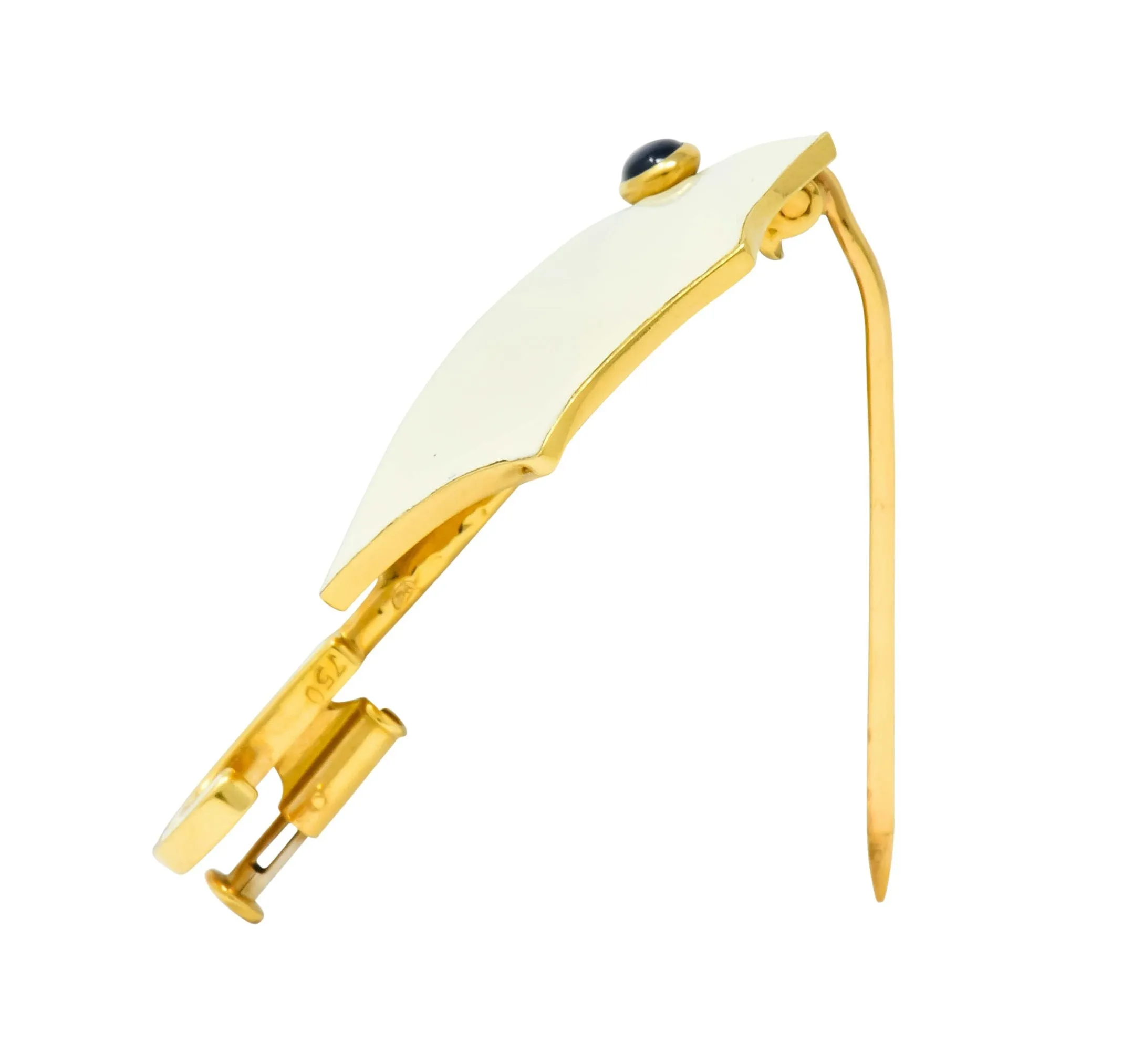 Fred Joaillier French Retro Sapphire 18 Karat Gold Enamel Umbrella Brooch