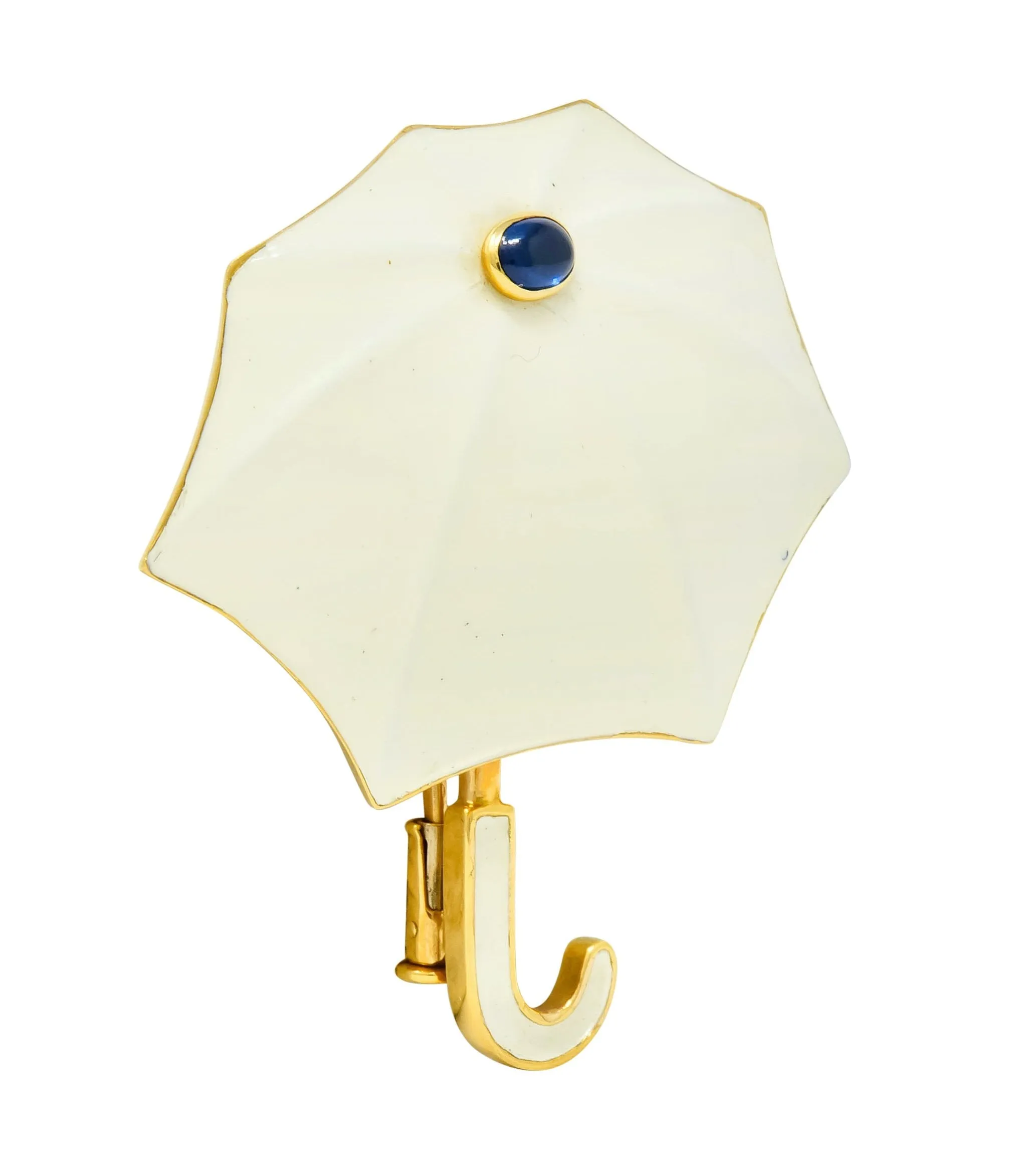 Fred Joaillier French Retro Sapphire 18 Karat Gold Enamel Umbrella Brooch