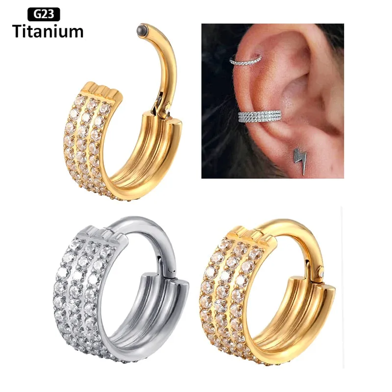 G23 Titanium Stone Hinged Segment Hoops - Piercing Body Jewelry