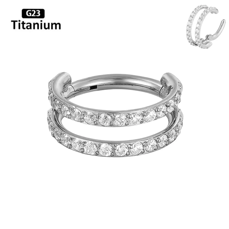 G23 Titanium Stone Hinged Segment Hoops - Piercing Body Jewelry