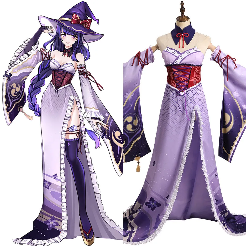 Genshin Impact Raiden Shogun Cosplay Costume Witch Dress Outfits Halloween Carnival Suit