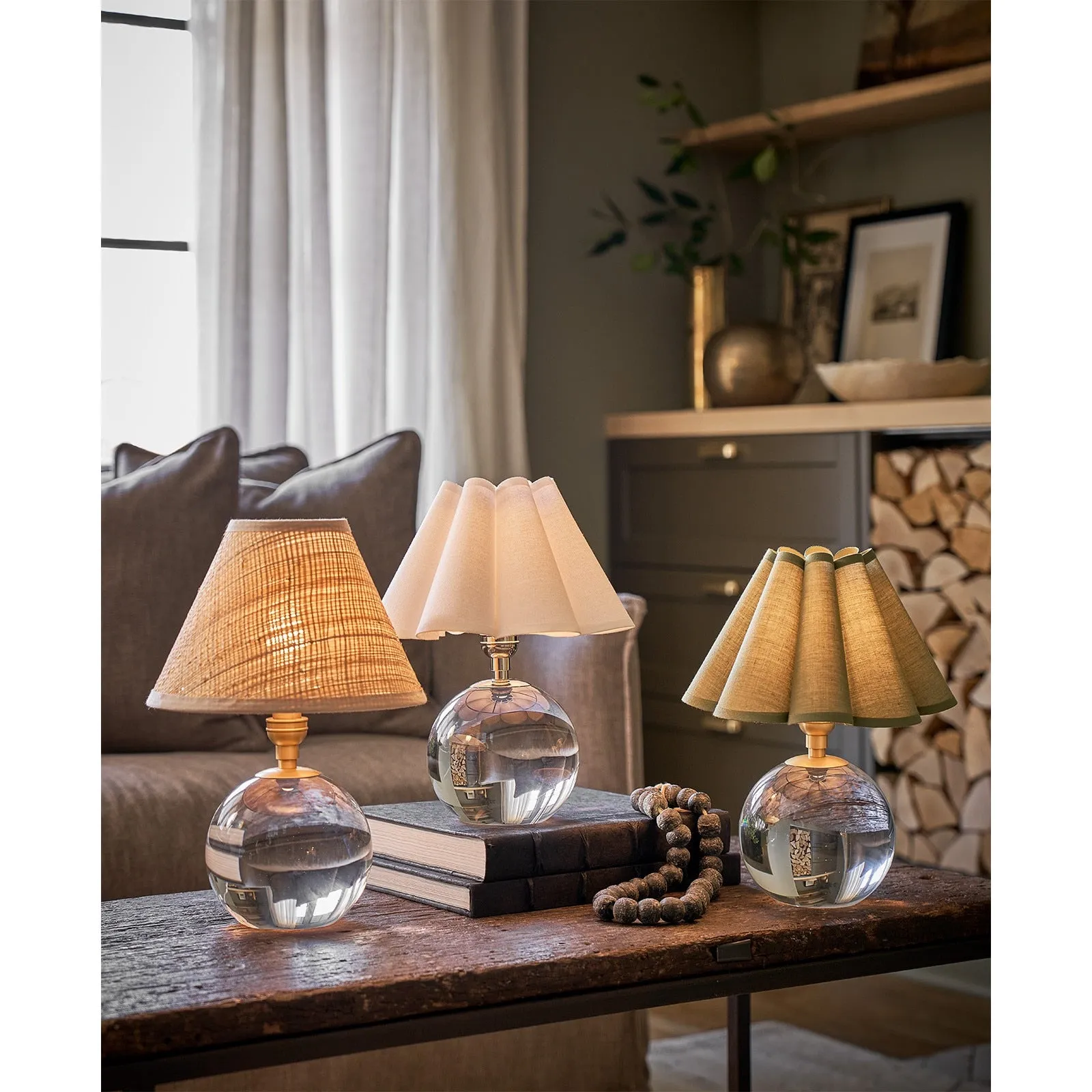 Giorgio Crystal Mini Lamp (Natural Brass with White Scalloped Shade)