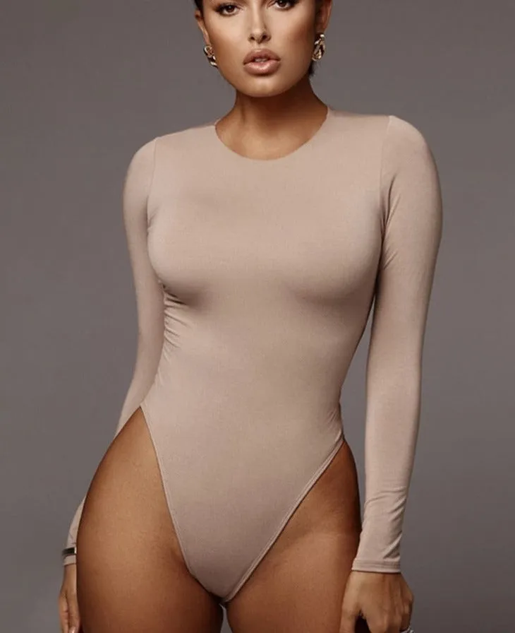 GlamAura® Women's Sexy Square Neck Bodysuit: Long Sleeve Double Lined Shirt Tops for Alluring Style