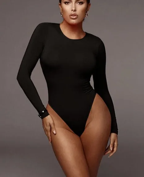 GlamAura® Women's Sexy Square Neck Bodysuit: Long Sleeve Double Lined Shirt Tops for Alluring Style