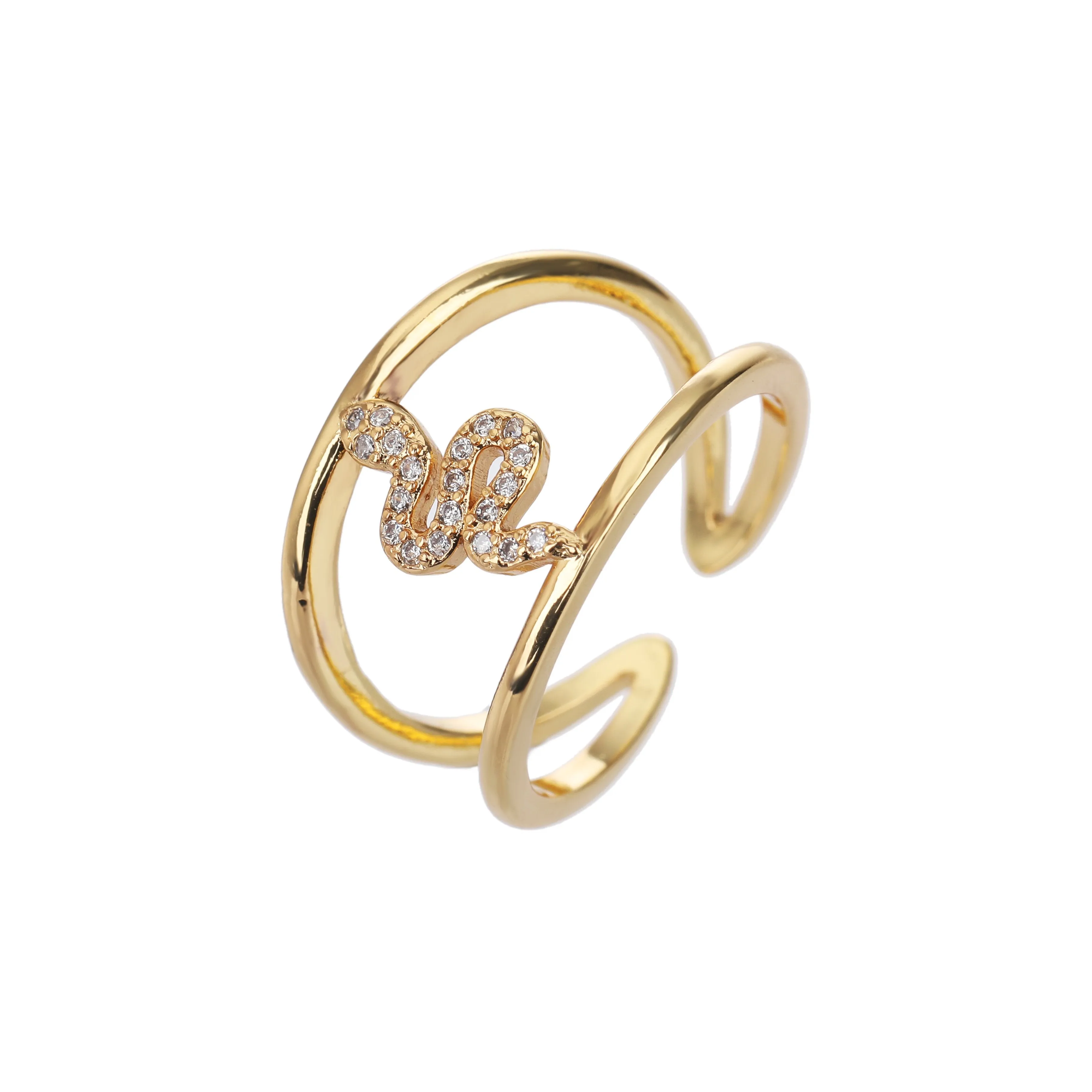 Gold Plated Micro Pave Snake, Serpent Trendy Adjustable Ring