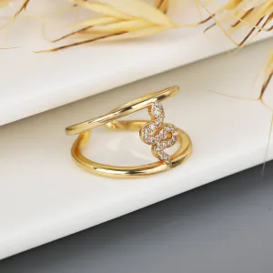 Gold Plated Micro Pave Snake, Serpent Trendy Adjustable Ring