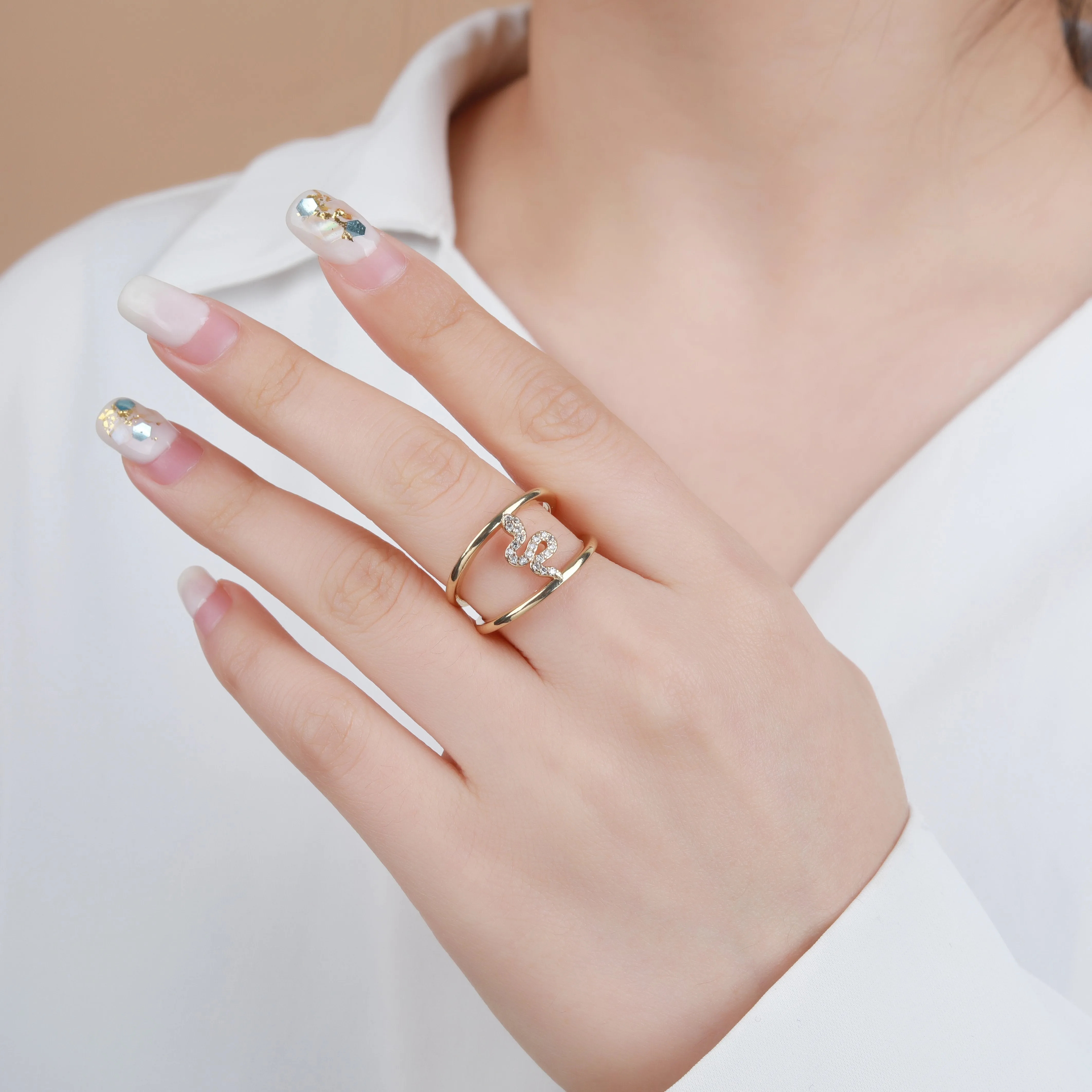 Gold Plated Micro Pave Snake, Serpent Trendy Adjustable Ring