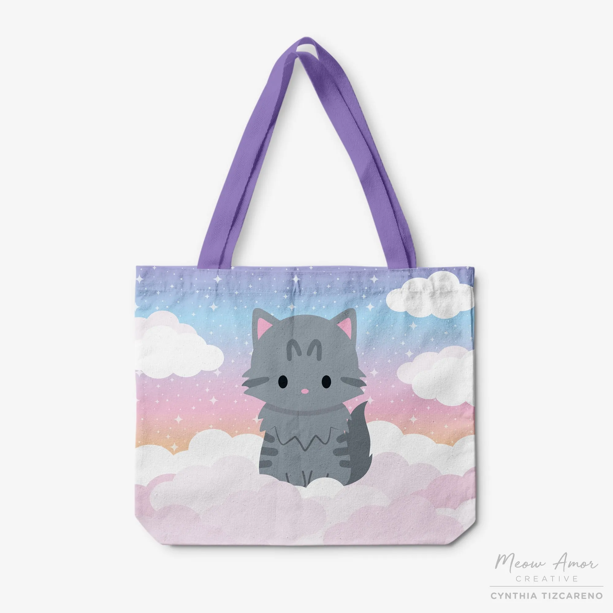 Gray Tabby Cloudy Skies Canvas Zipper Tote Bag