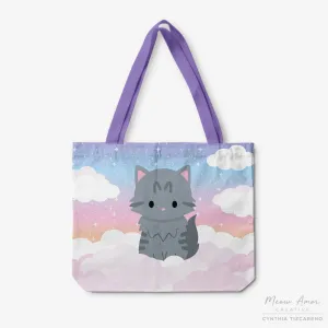 Gray Tabby Cloudy Skies Canvas Zipper Tote Bag