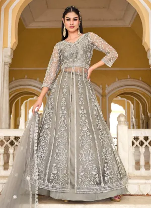 Grey Embroidered Lehenga/Pant Style Designer Anarkali