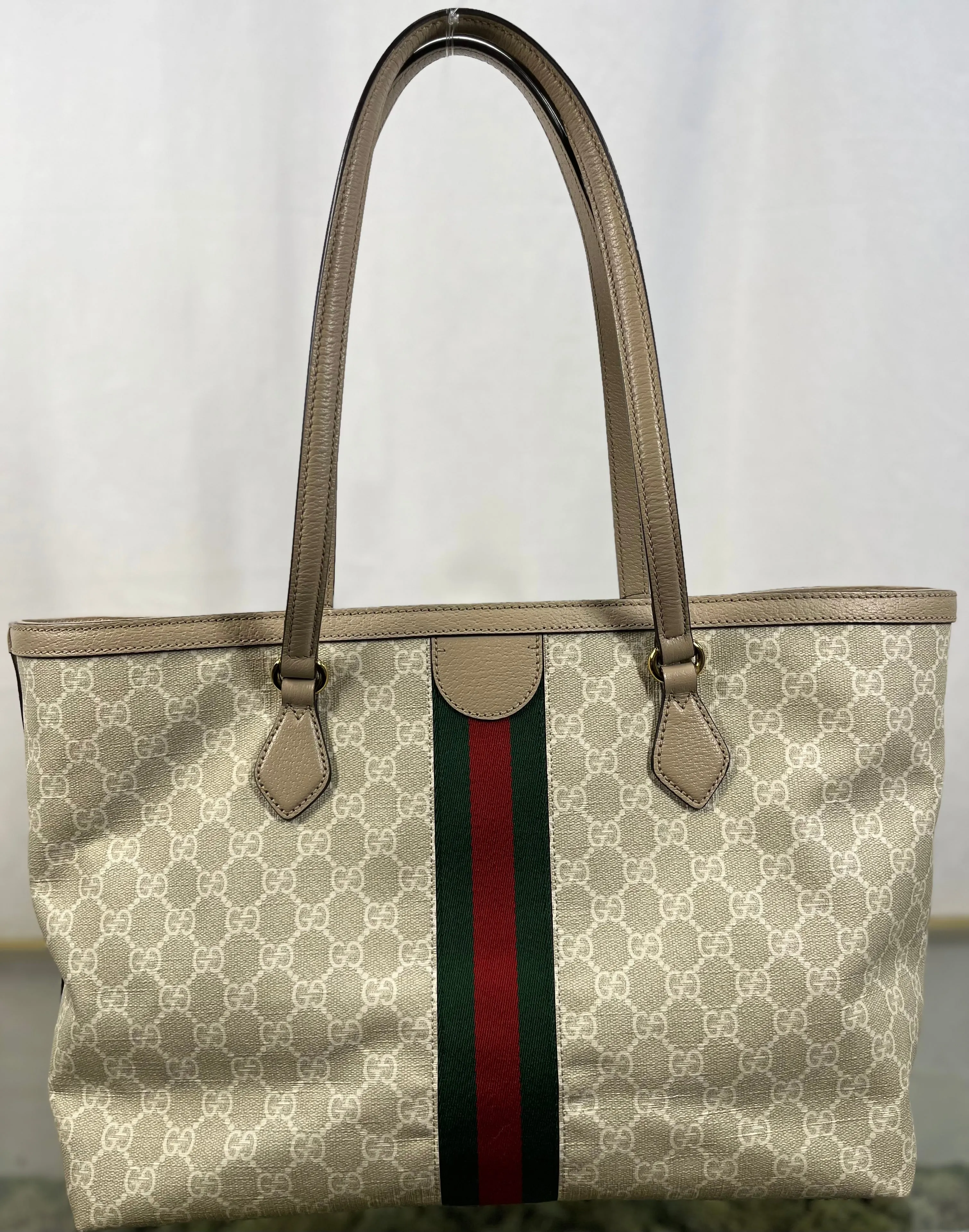 GUCCI Beige/White GG Ophidia Medium Tote