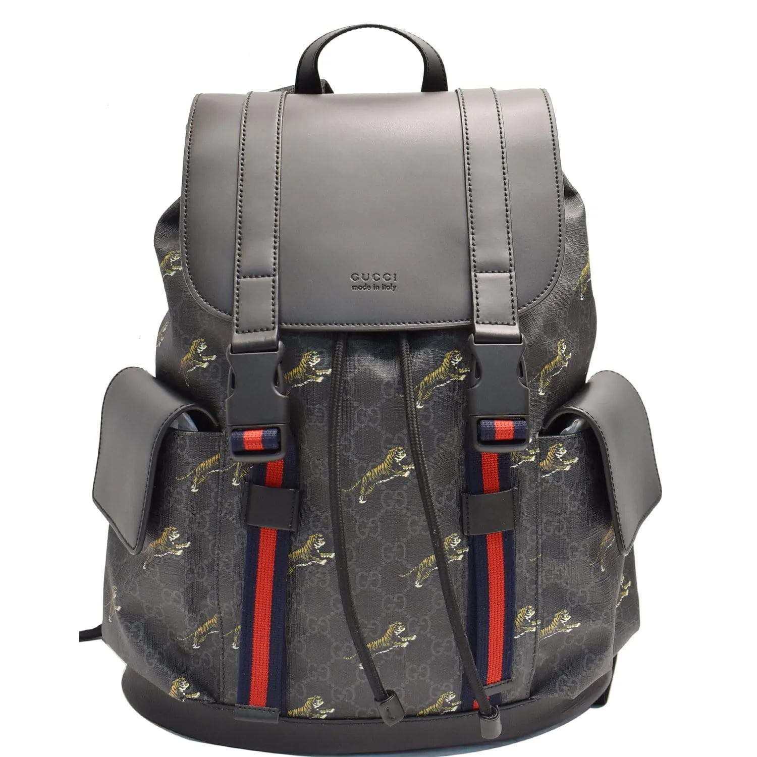 GUCCI Bestiary Tigers GG Supreme Microfiber Backpack Bag 495563 Black