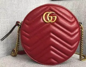 Gucci GG Mini Marmont Round Shoulder Bag in Red