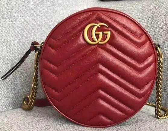 Gucci GG Mini Marmont Round Shoulder Bag in Red