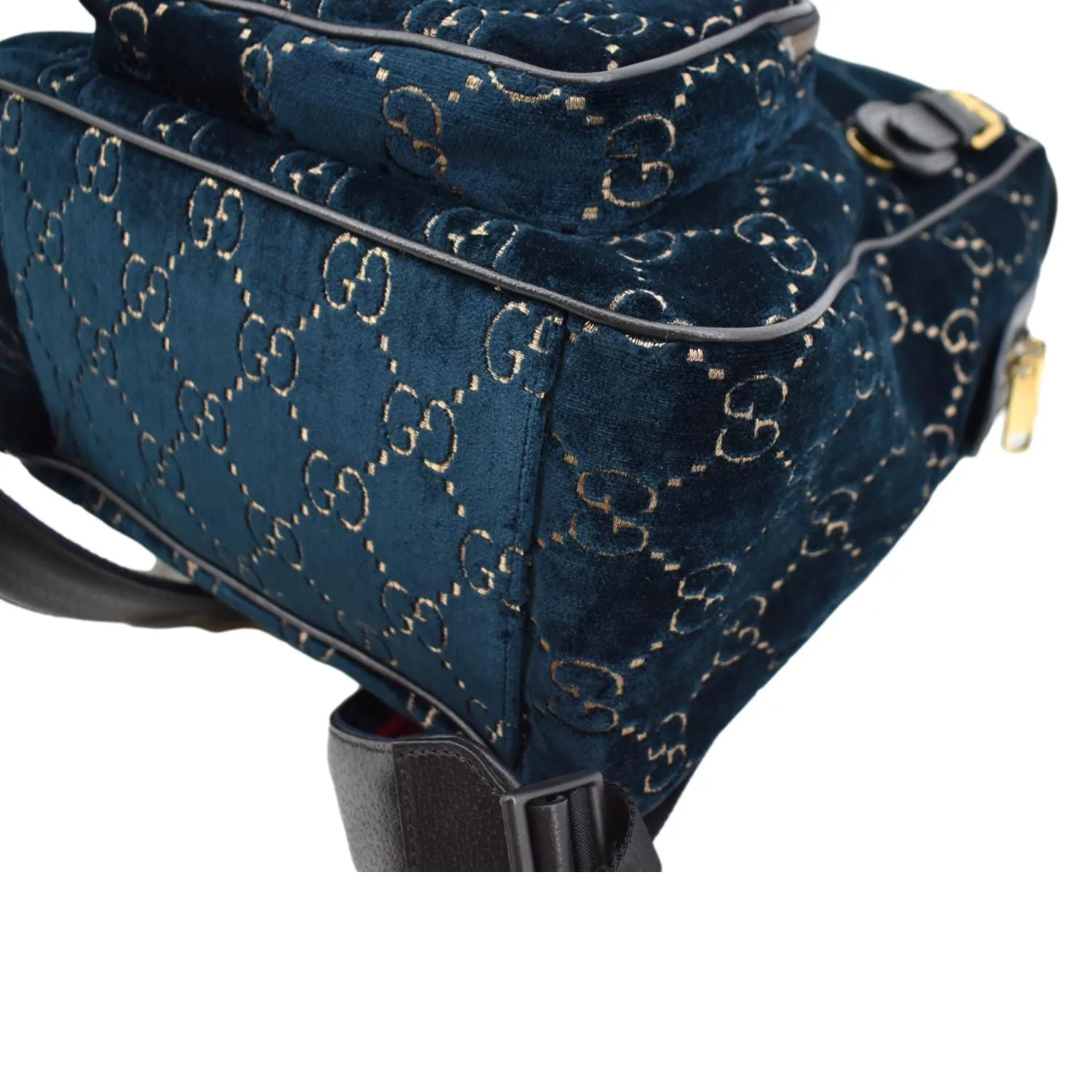 GUCCI GG Monogram Small Velvet Double Buckle Backpack Bag Blue 574942