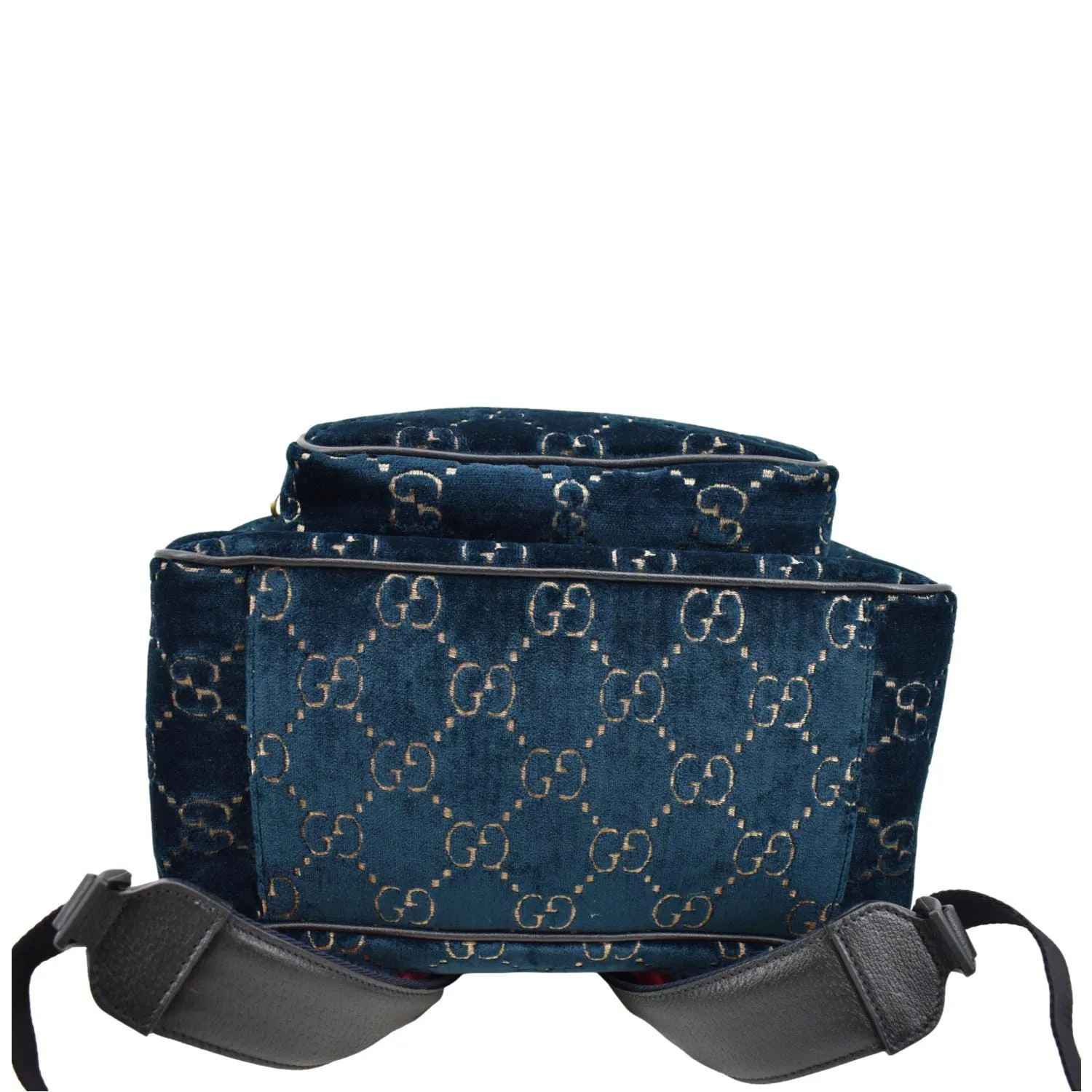 GUCCI GG Monogram Small Velvet Double Buckle Backpack Bag Blue 574942