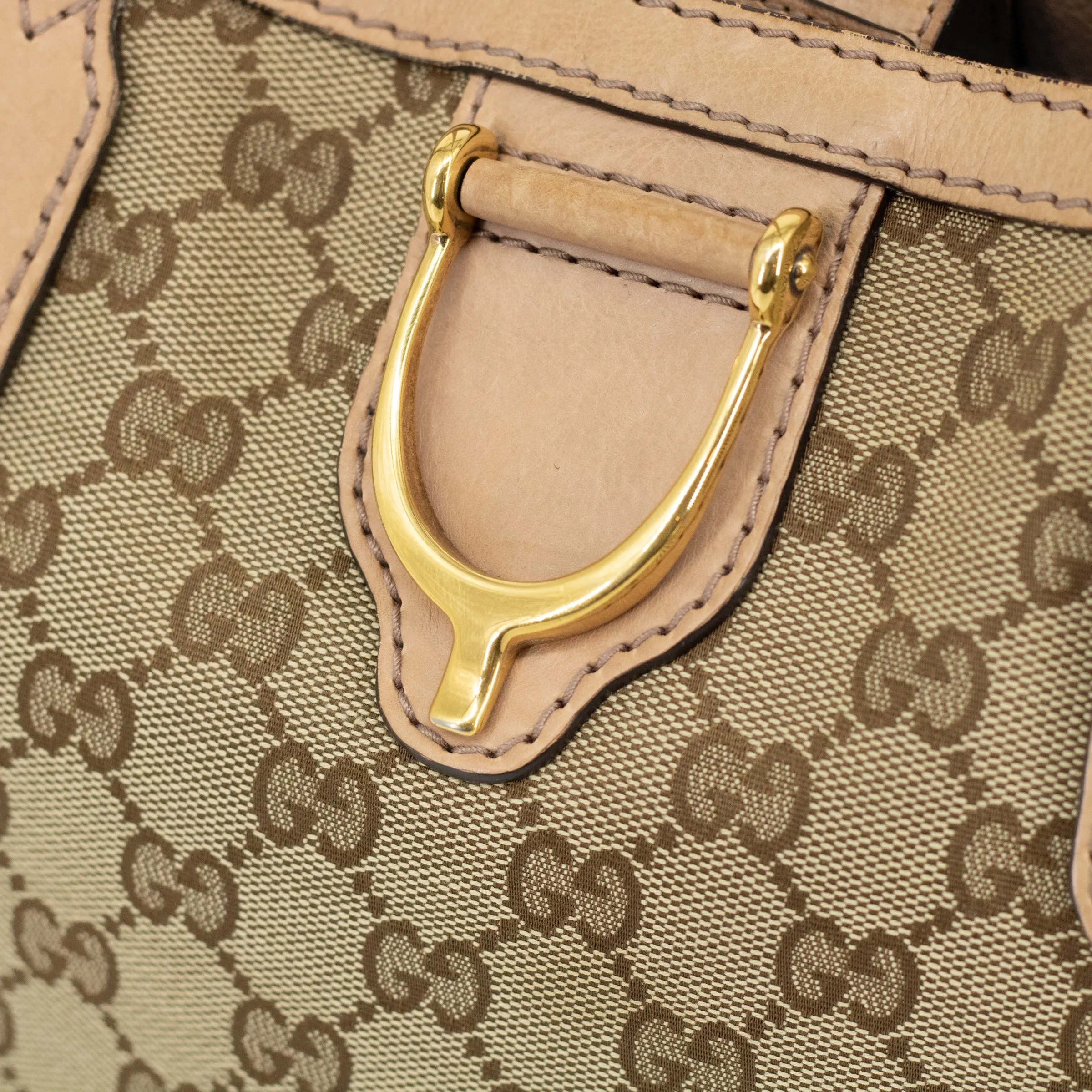 Gucci Pink & Gold GG Surpreme Canvas Stirrup Tote Bag #1713
