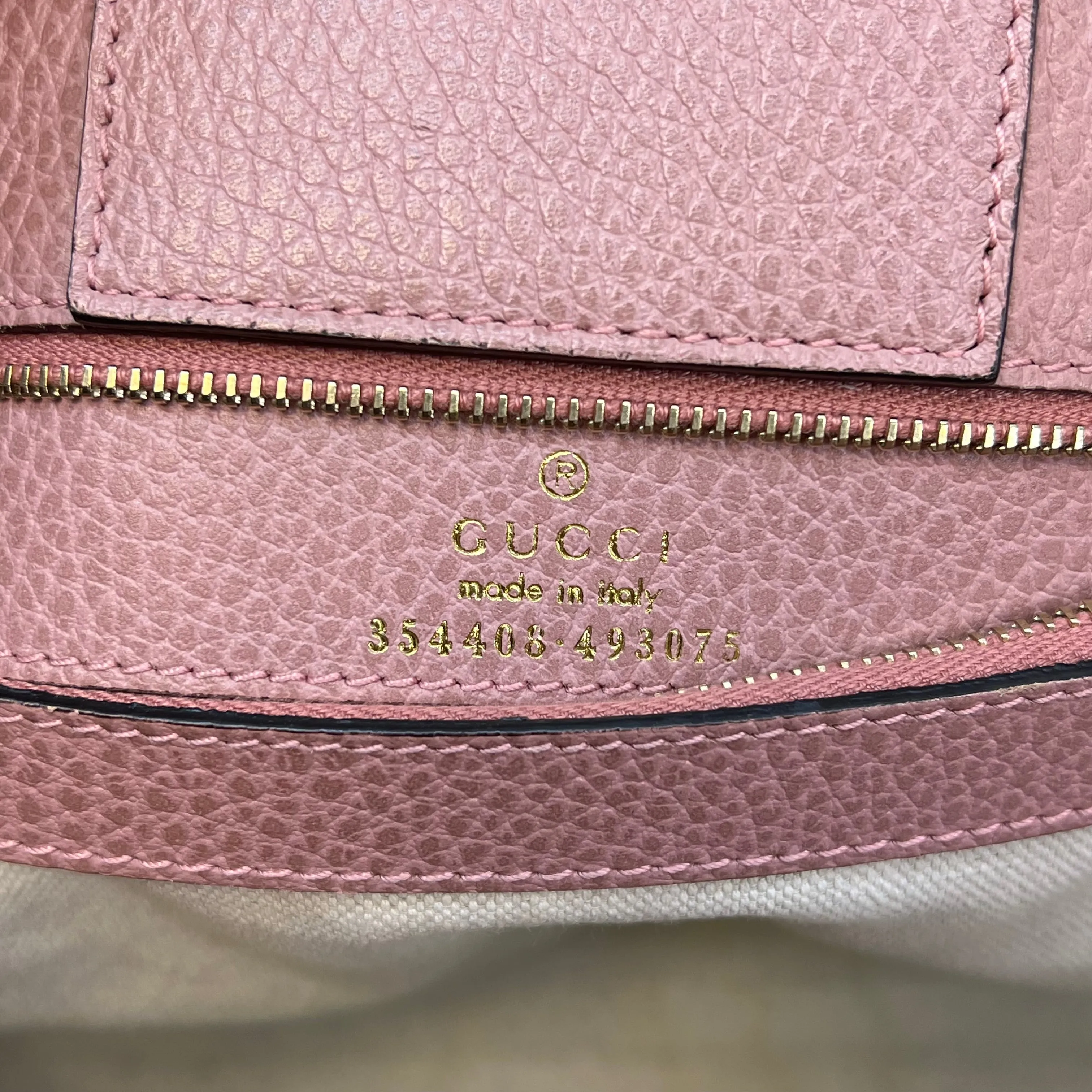 GUCCI Swing Small Grey Field Soft Pink Dollar Calfskin Tote Bag