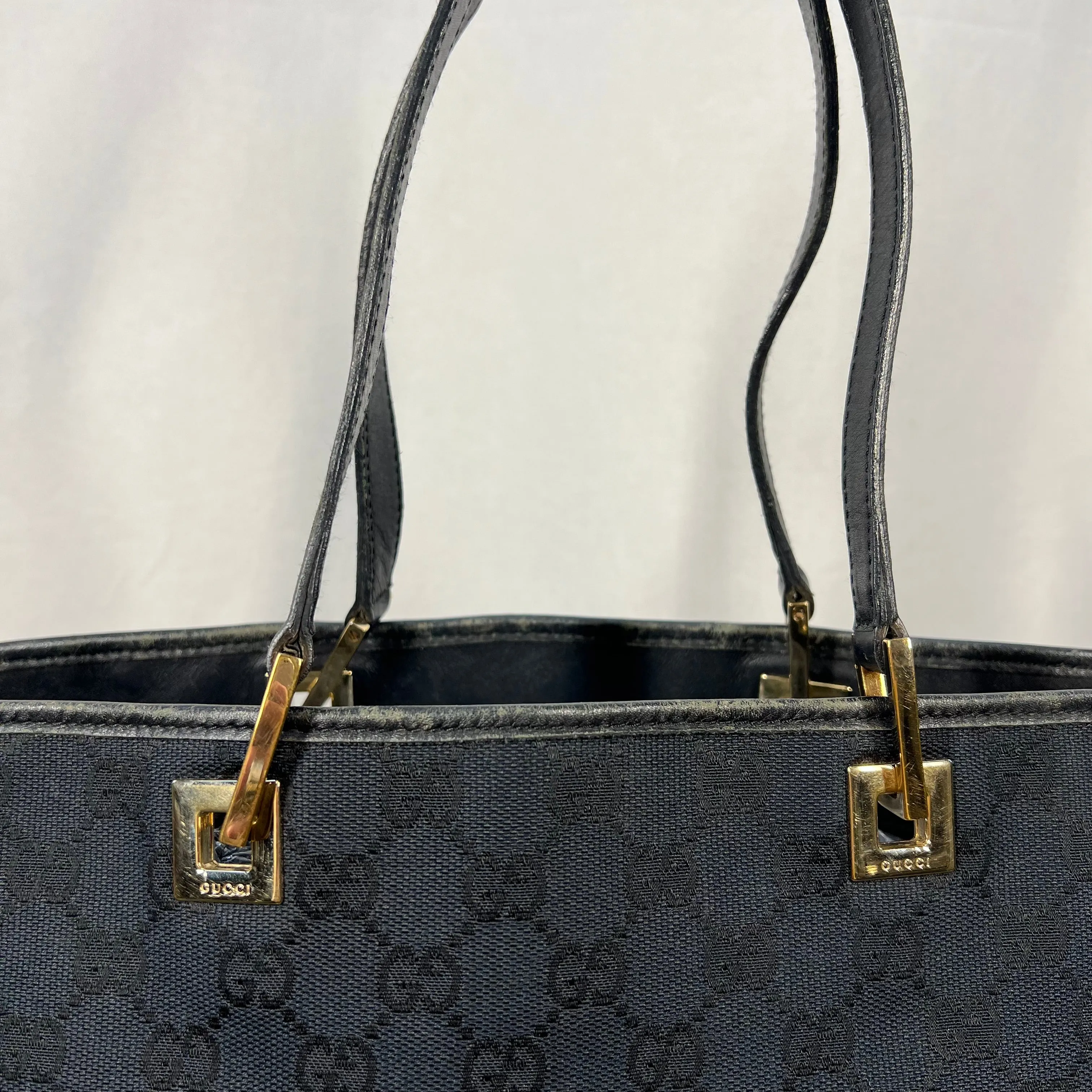 GUCCI Vintage GG Supreme Web Canvas Black Tote