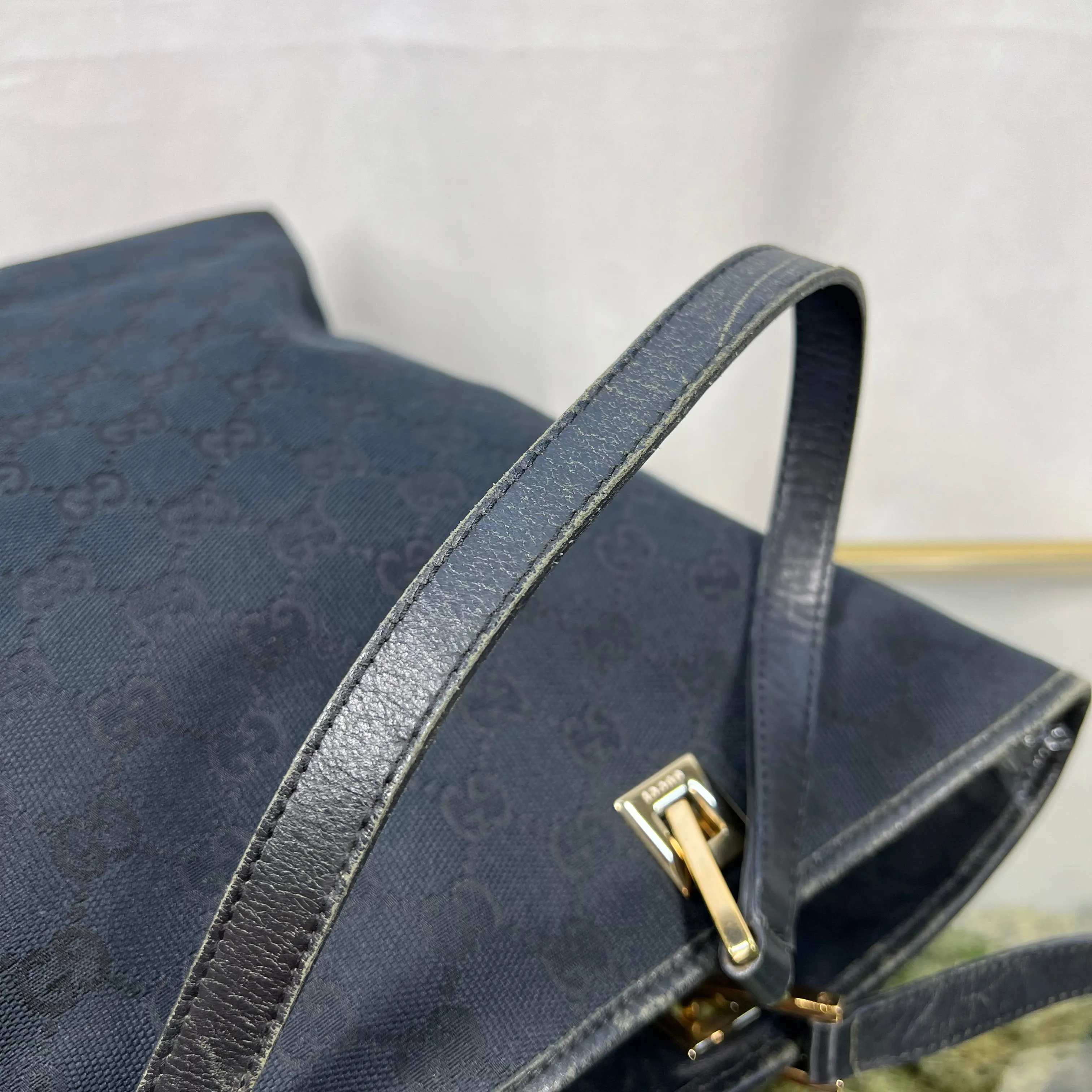 GUCCI Vintage GG Supreme Web Canvas Black Tote