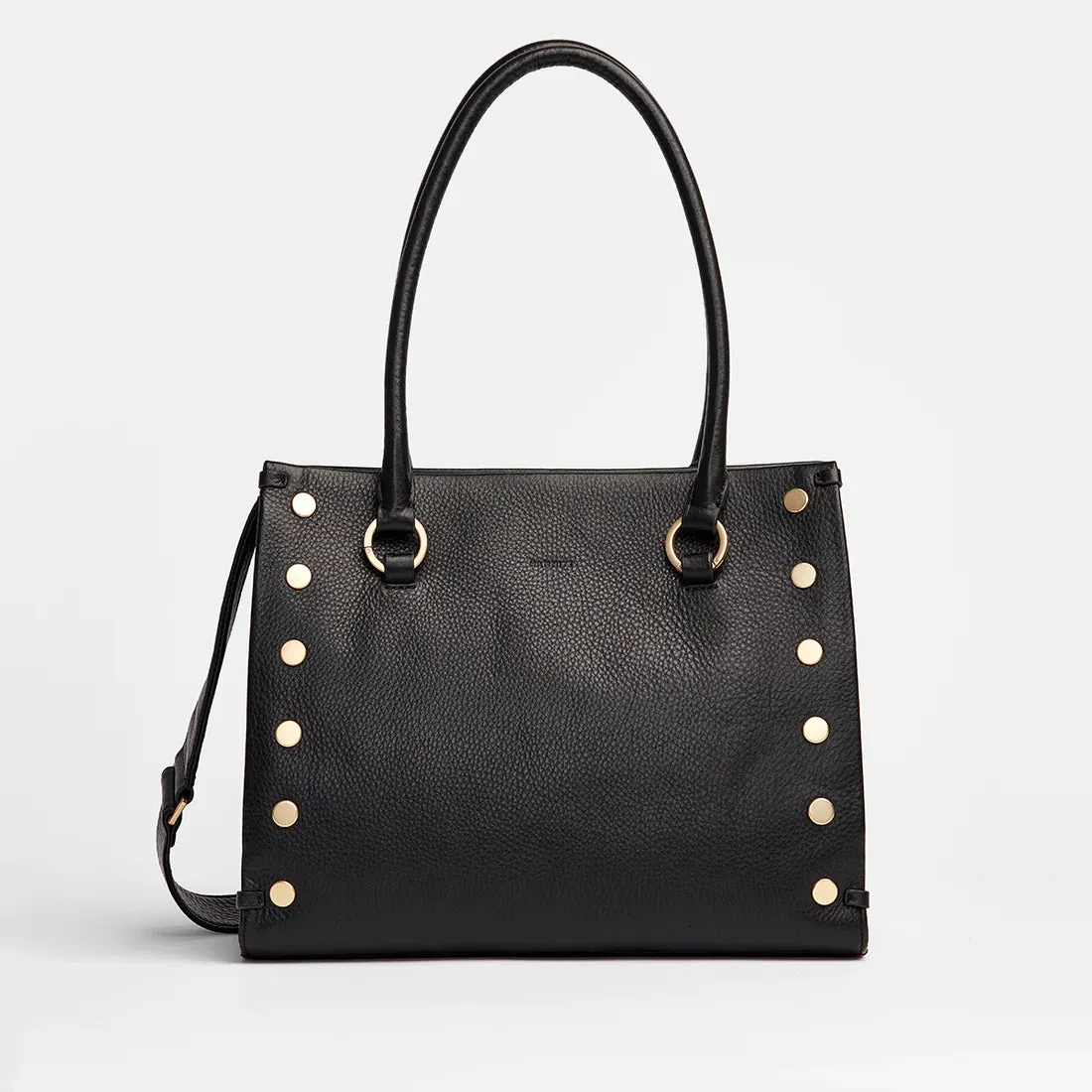 Hammitt Allen Large Black/Brushed Gold Red Zip Leather Tote Bag