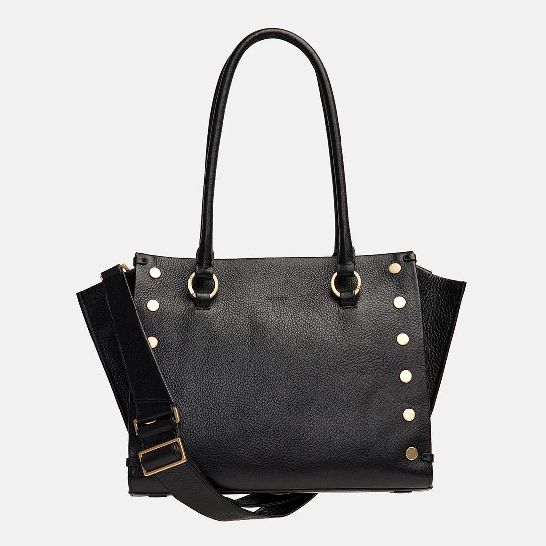 Hammitt Allen Large Black/Brushed Gold Red Zip Leather Tote Bag