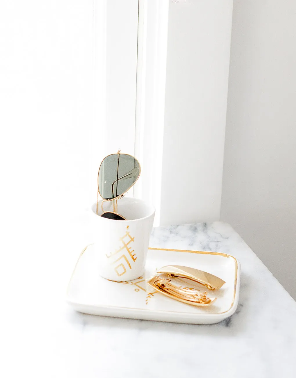 Handmade White Glazed Moroccan Cups with 12K Gold Accents