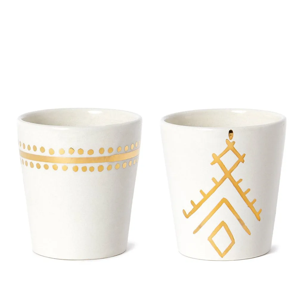 Handmade White Glazed Moroccan Cups with 12K Gold Accents