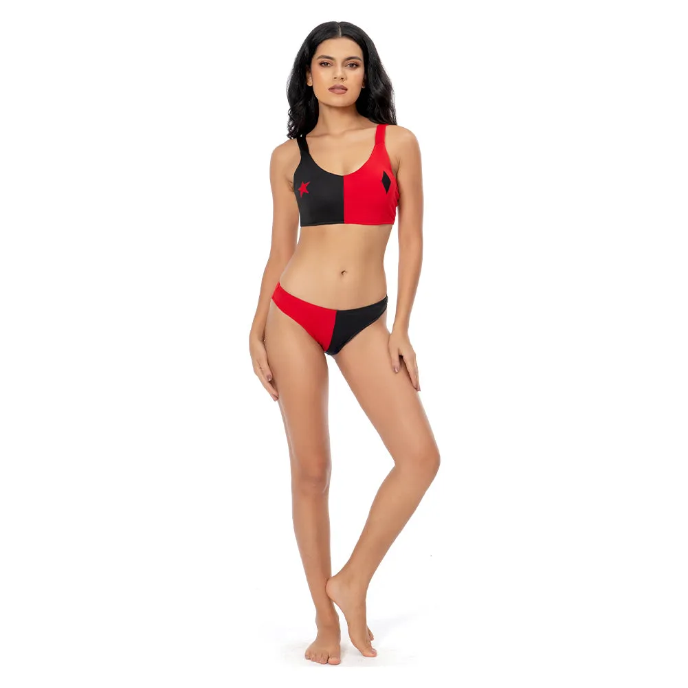 Harley Quinn/Harleen Quinzel Swimsuit Cosplay Costume Two-Piece Swimwear Outfits Halloween Carnival Suit