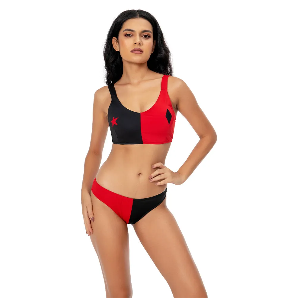 Harley Quinn/Harleen Quinzel Swimsuit Cosplay Costume Two-Piece Swimwear Outfits Halloween Carnival Suit