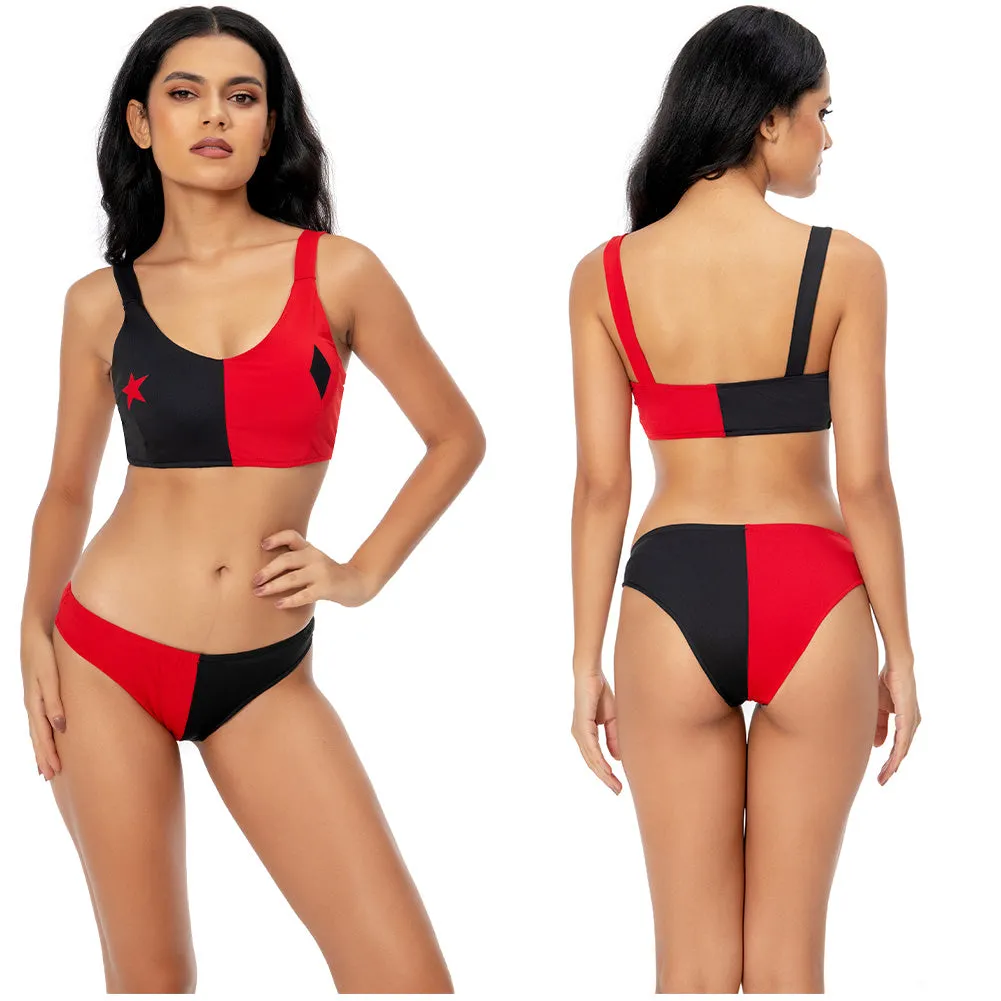 Harley Quinn/Harleen Quinzel Swimsuit Cosplay Costume Two-Piece Swimwear Outfits Halloween Carnival Suit