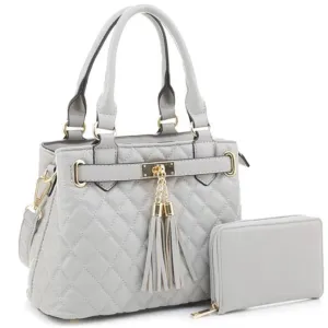 Heart Snatcher Quilted Shoulder Handbag Vegan Leather with Matching Wallet