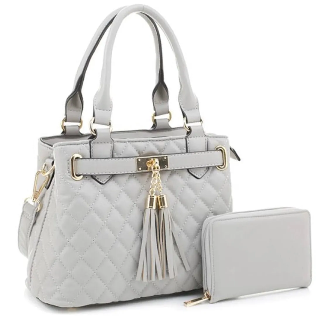 Heart Snatcher Quilted Shoulder Handbag Vegan Leather with Matching Wallet