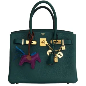 Hermes Malachite Emerald Green 30cm Birkin Gold GHW Satchel Bag Collectors' Fave