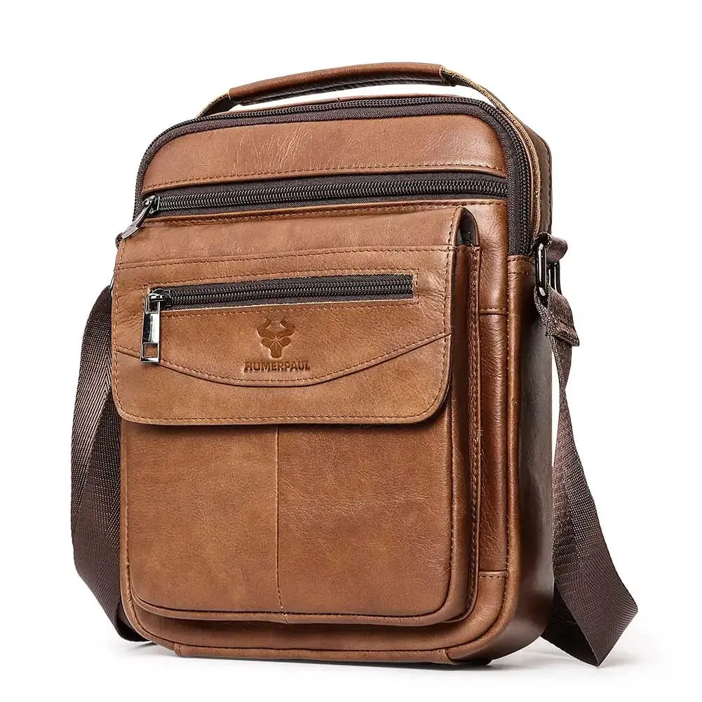 HUMERPAUL Genuine Leather Small Messenger Bag for Men