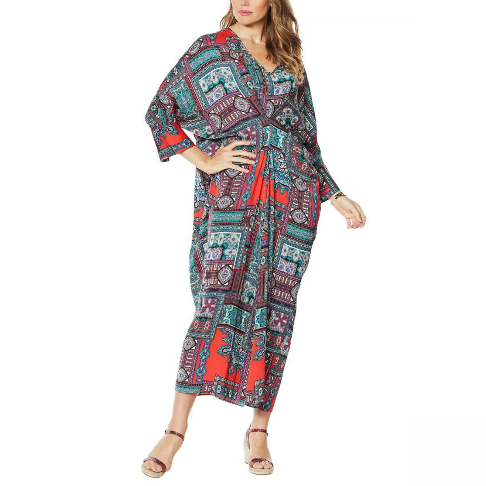 IMAN Women's Long Sleeve City Chic Printed Caftan Dress